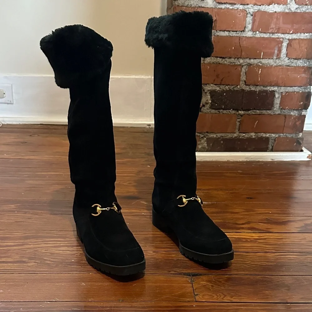 Chic Black Suede Horsebit Vintage 1988 Unmarked Sample Women's Winter Boots